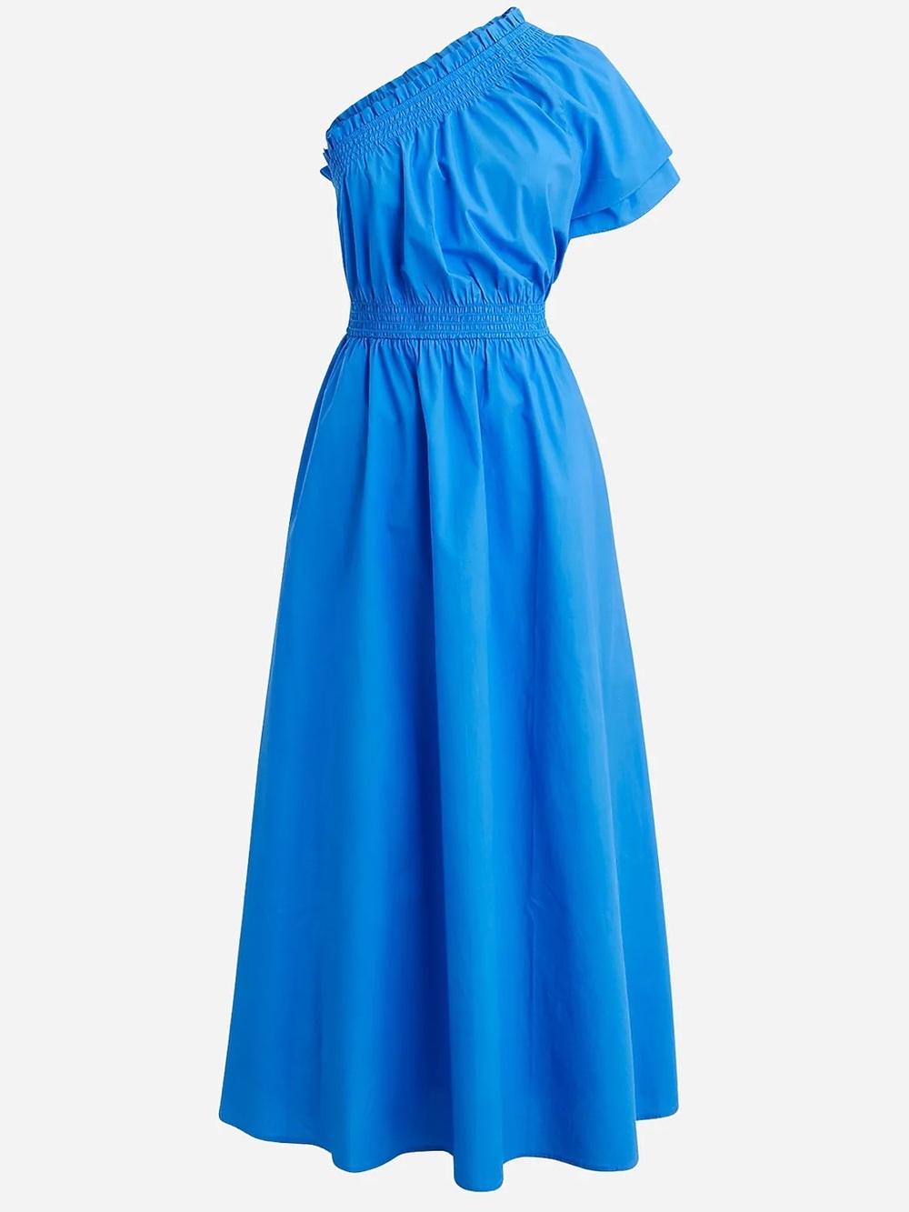J.Crew Smocked one-shoulder dress in cotton poplin blue Size small
